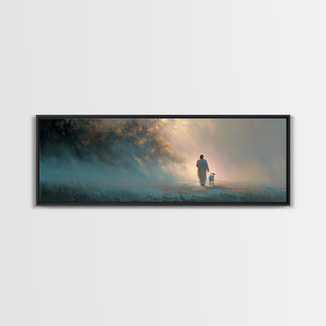Peaceful Journey, Framed Canvas Print, Christian Art Canvas, Panoramic Painting, Christian Wall Art, Jesus Painting