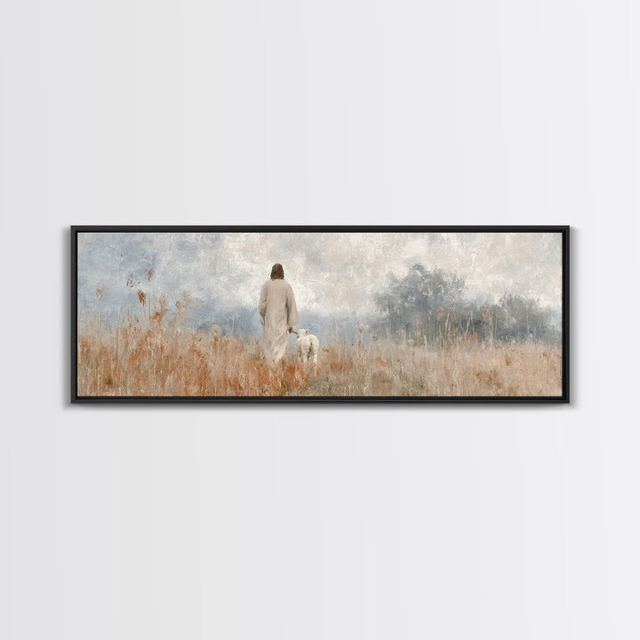 Quiet Meadow Grace | Framed Canvas Print | Panoramic Painting | Christian Art Canvas | Jesus Painting | Christian Wall Art
