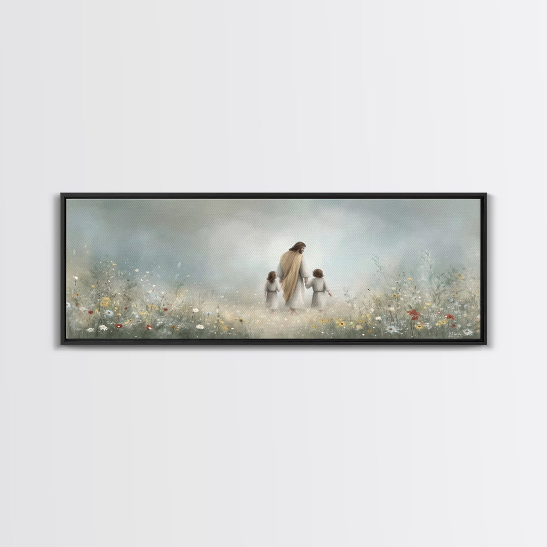 Gentle Lamb Path | Framed Canvas Print | Christian Wall Art | Panoramic Art | Christian Art Canvas | Jesus Painting