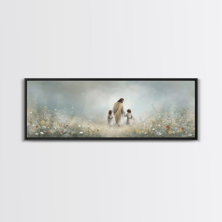 Gentle Lamb Path | Framed Canvas Print | Christian Wall Art | Panoramic Art | Christian Art Canvas | Jesus Painting