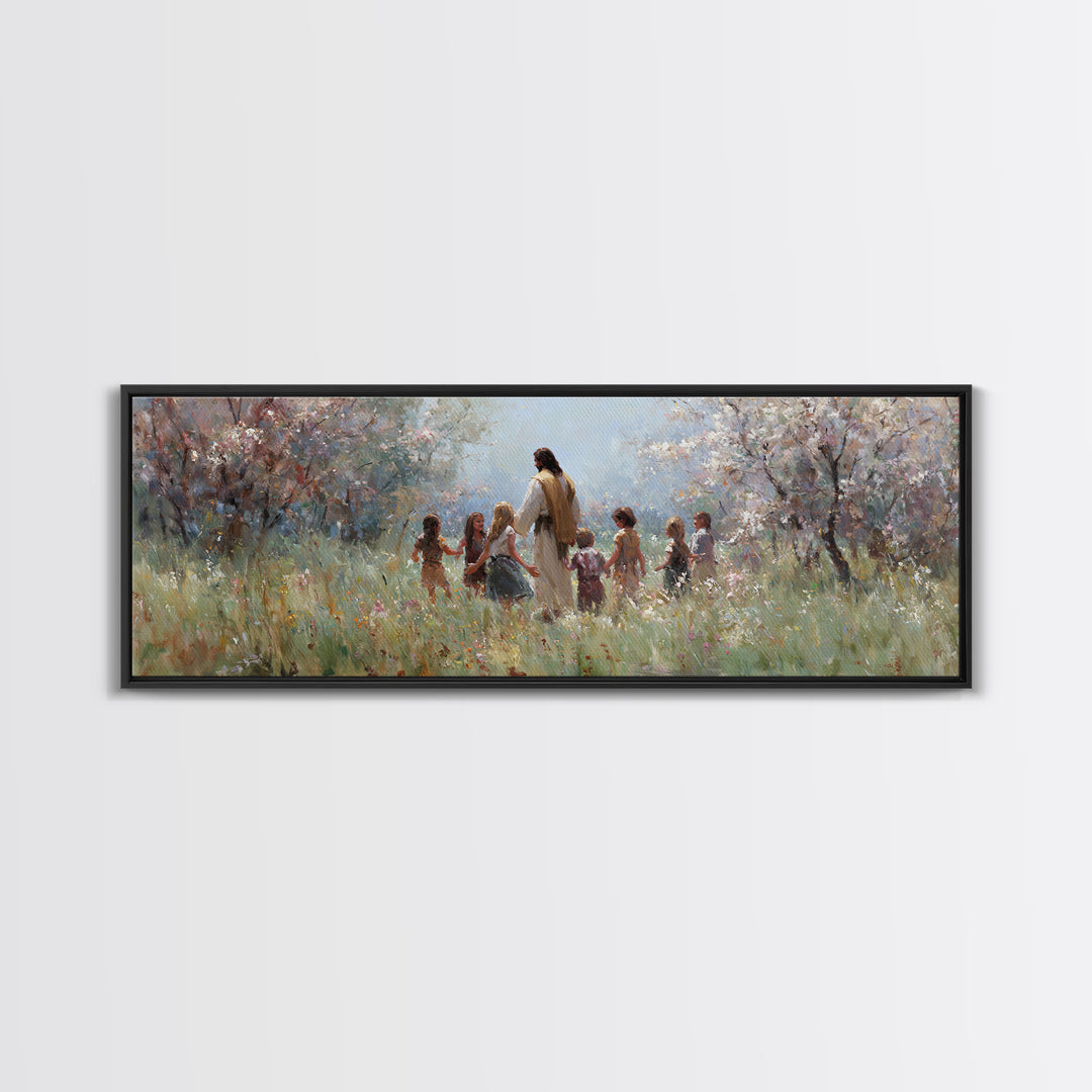 Garden Of Light – Framed Canvas Print – Christian Art Canvas – Panoramic Painting – Christian Wall Art – Jesus Painting