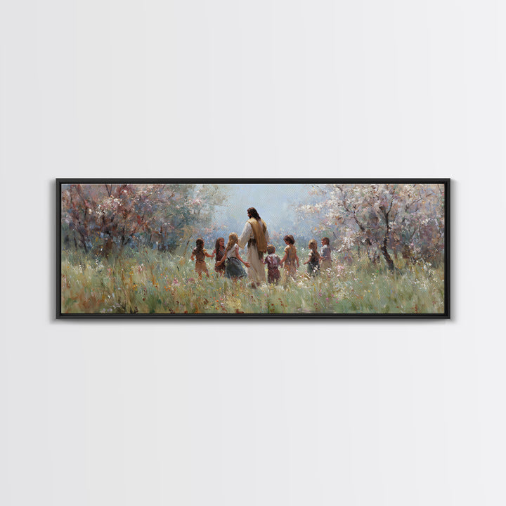 Garden Of Light – Framed Canvas Print – Christian Art Canvas – Panoramic Painting – Christian Wall Art – Jesus Painting