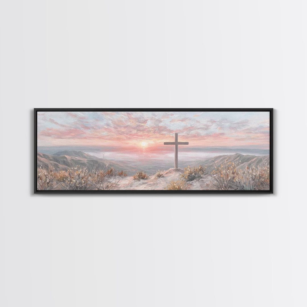 Sunrise At Calvary – Framed Canvas Print – Panoramic Painting – Christian Art Canvas – Christian Wall Art – Christian Gift Ideas – Modern C
