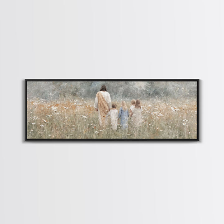 Heavenly Meadow – Framed Canvas Print – Extra Wide Art – Christian Art Canvas – Christian Wall Art – Jesus Painting – Christmas Art – Chris
