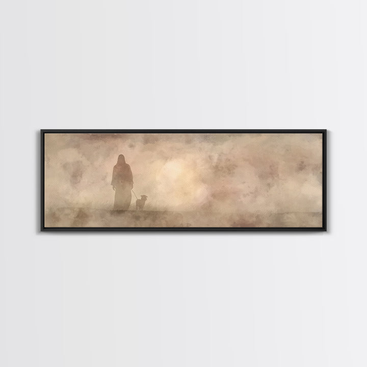 Shepherd’s Path, Framed Canvas Print, Panoramic Frame, Christian Wall Art, Christian Art Canvas, Jesus Painting, Christian Decor, Christmas