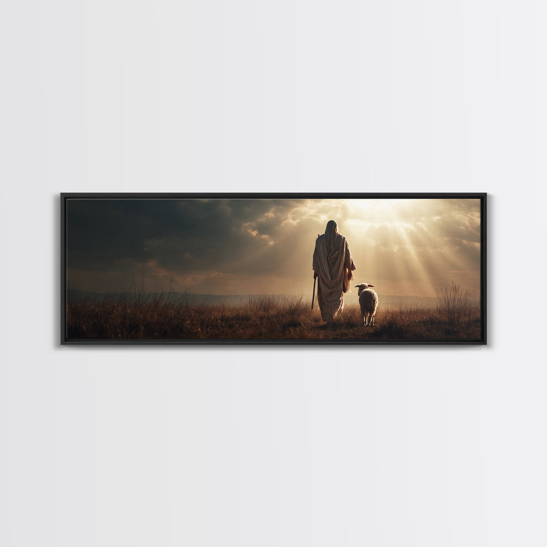 Eternal Shepherd, Framed Canvas Print, Panoramic Wall Art, Christian Art Canvas, Christian Wall Art, Jesus Painting, Christmas Art, Christi