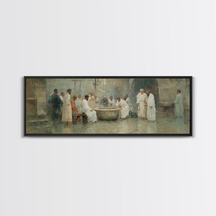 Service of Love, Framed Canvas Print, Panoramic Wall Art, Christian Art Canvas, Jesus Painting, Christian Christmas Art, Christian Decor, C