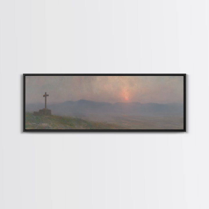 Cross Of Stillness | Framed Canvas Print | Panoramic Wall Art | Christian Art Print | Christian Painting | Moody Christian Art | Christian