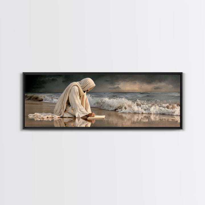 Quiet Sea Prayer | Framed Canvas Print | Jesus Painting | Panoramic Wall Art | Christian Art Print | Christian Wall Art | Christmas Art
