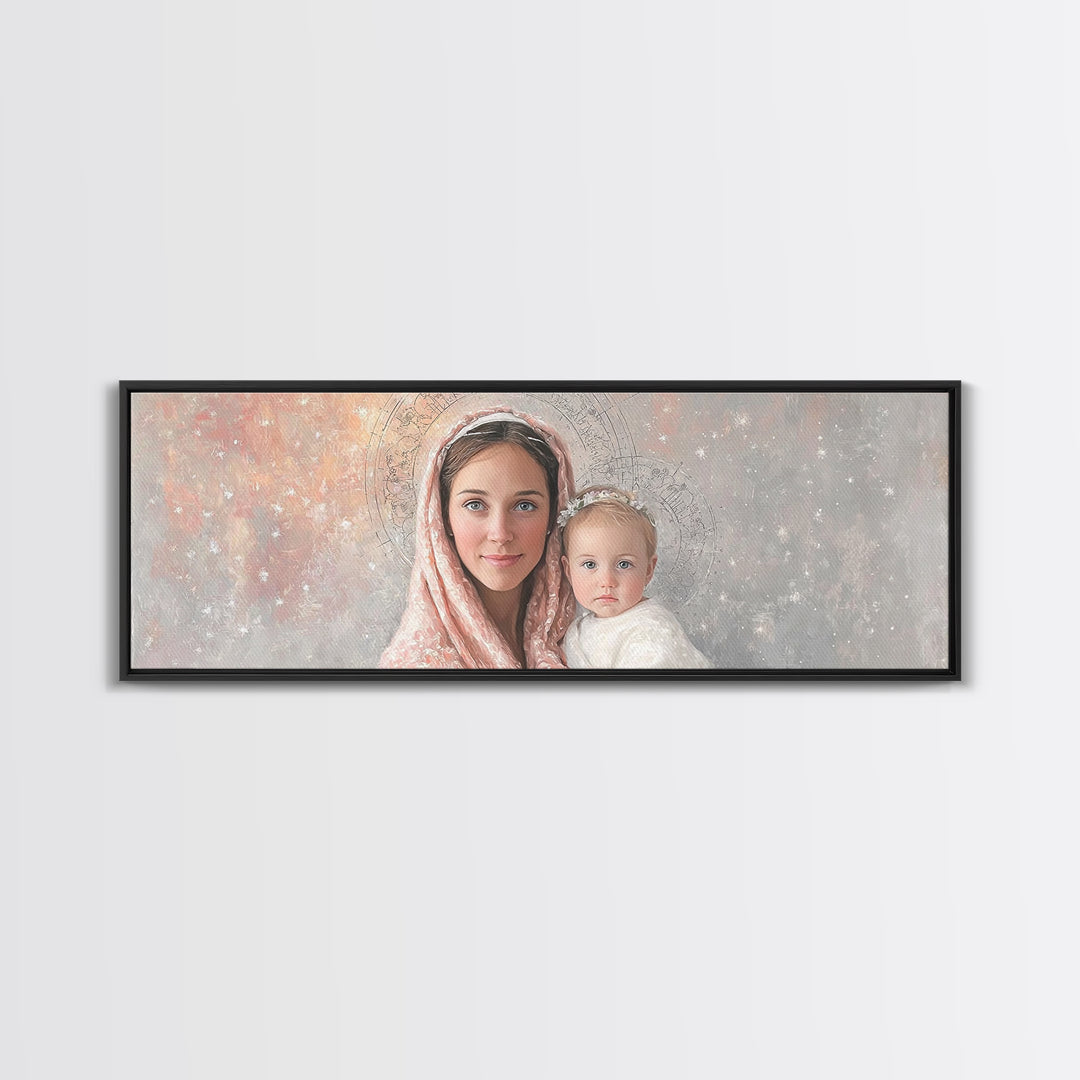 Radiant Holy Innocence | Framed Canvas Print | Panoramic Wall Art | Christian Art Canvas | Mary And Jesus Painting | Christian Christmas Ar