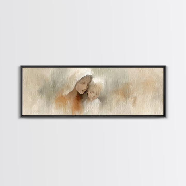 Hushed Bethlehem Love - Framed Canvas Print - Panoramic Print - Christian Wall Art - Mary And Jesus Painting - Christian Art Canvas - Chris