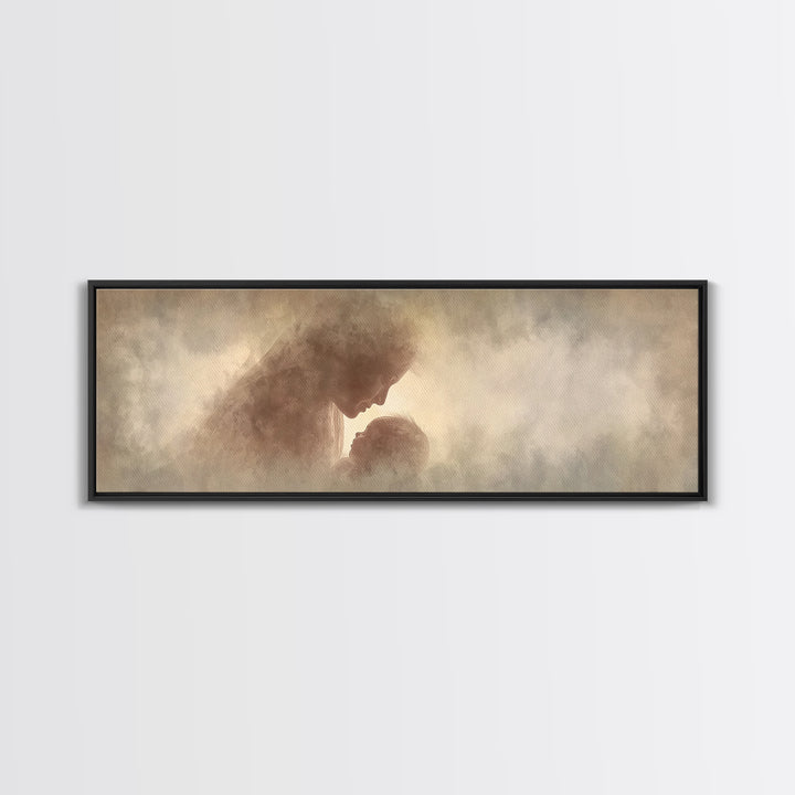 Celestial Motherhood Glow | Framed Canvas Print | Panoramic Art | Christian Art Canvas | Mary And Jesus Painting | Christian Wall Art | Chr