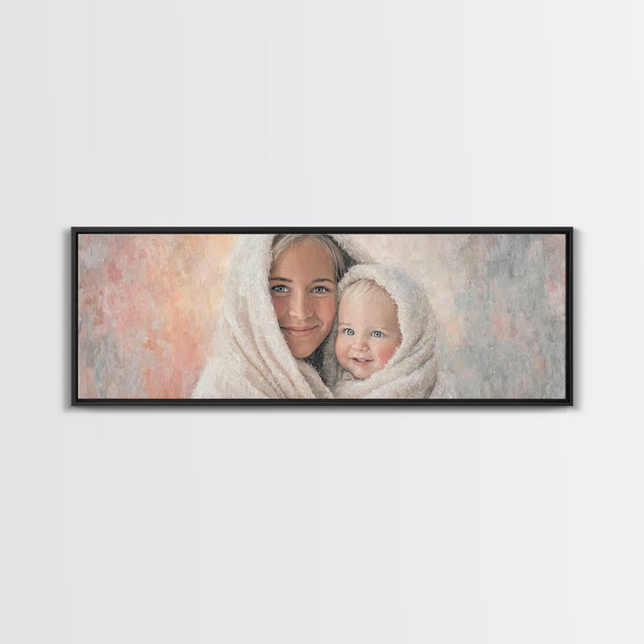 Light Of Pure Joy - Framed Canvas Print - Panoramic Wall Art - Christian Art Canvas - Christmas Art - Mary And Jesus Painting - Christian W