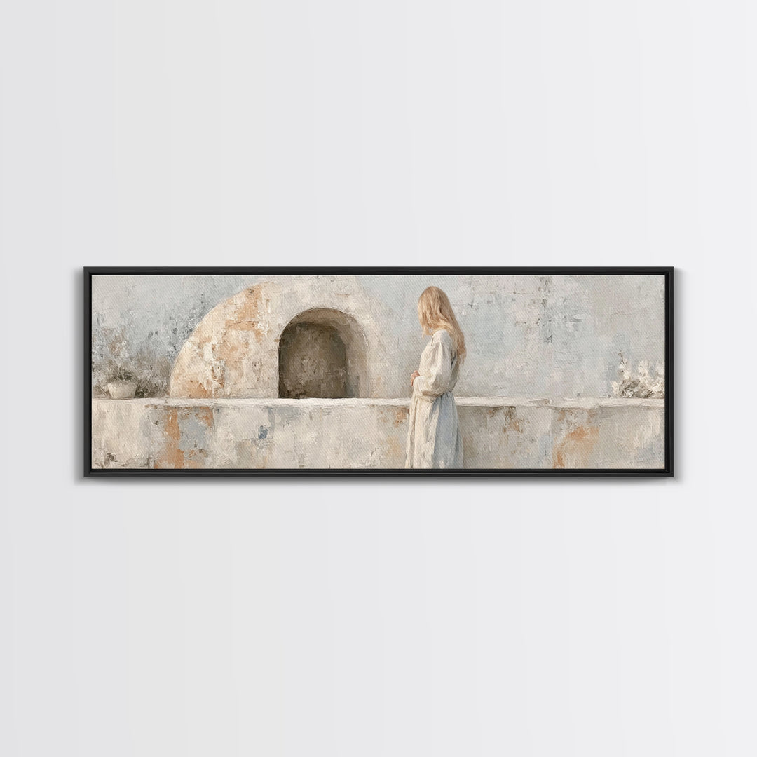 Quiet Tomb Vigil – Framed Canvas Print – Panoramic Painting – Christian Art Canvas – Christian Wall Art – Subtle Christian Art – Jesus Chri