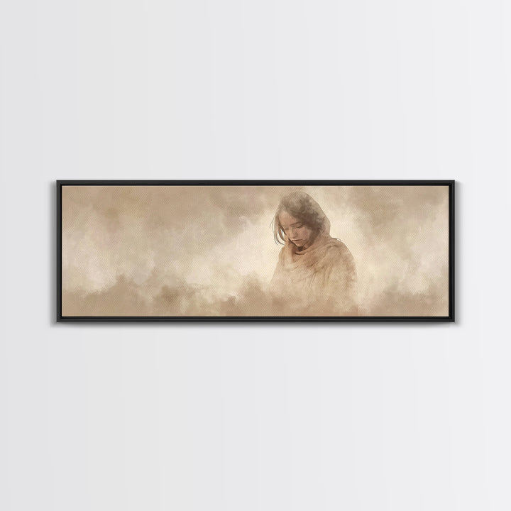 Solitude of Mercy, Framed Canvas Print, Panoramic Art, Christian Art Canvas, Moody Christian Art, Christian Decor, Jesus Painting