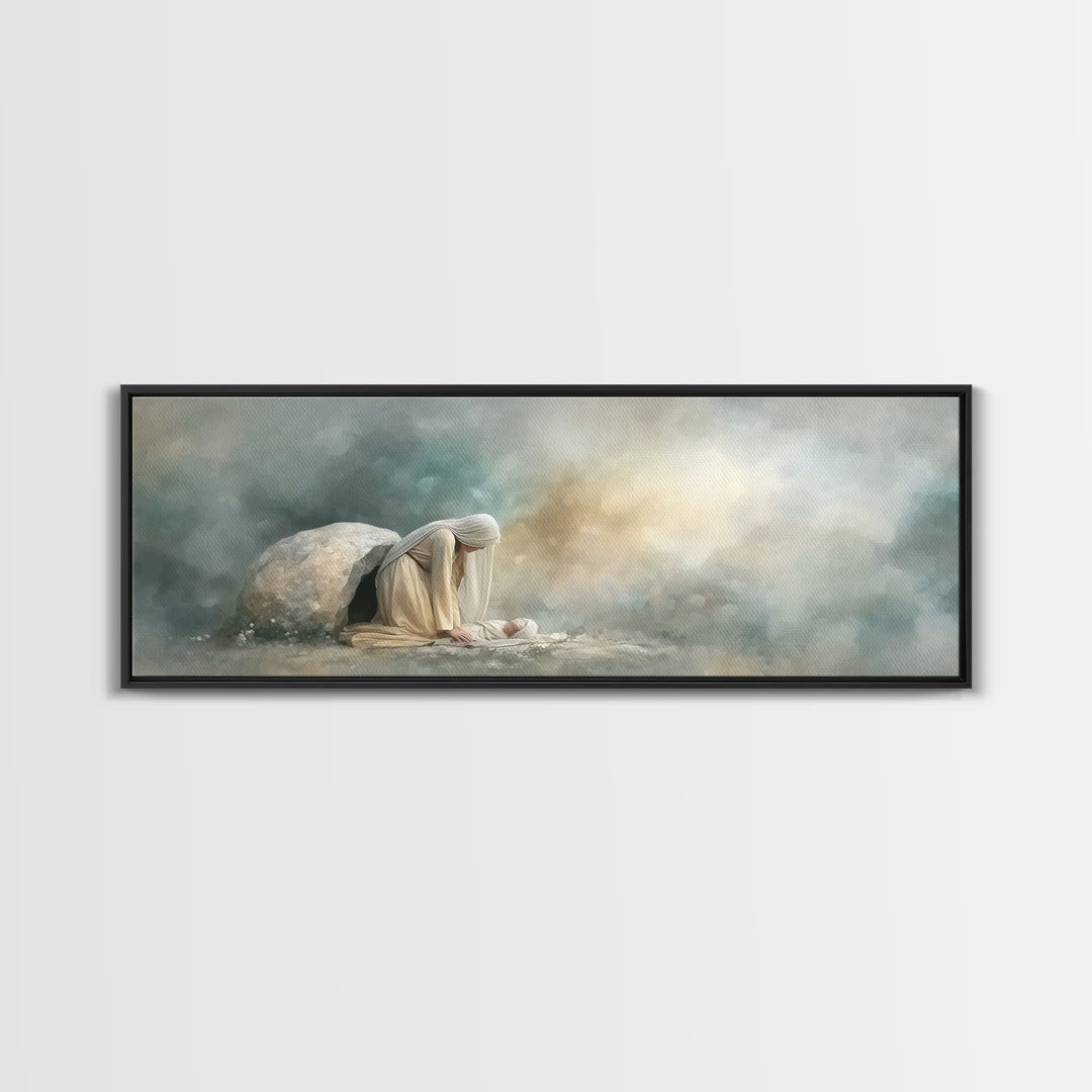 Holy Night Shelter – Framed Canvas Print – Panoramic Wall Art – Birth of Jesus Painting – Christian Art – Christmas Art – Christian Decorat
