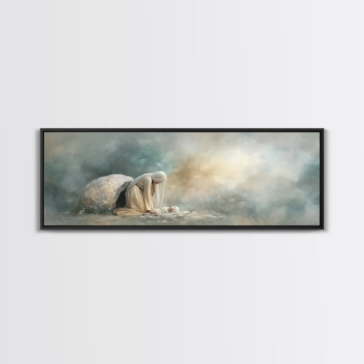 Holy Night Shelter – Framed Canvas Print – Panoramic Wall Art – Birth of Jesus Painting – Christian Art – Christmas Art – Christian Decorat