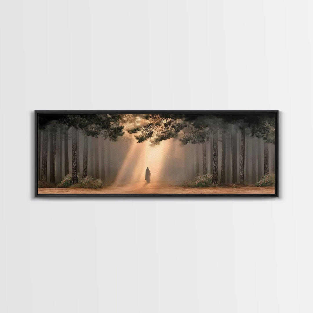 Forest Of Promise, Framed Canvas Print, Panoramic Wall Art, Christian Paintings, Jesus Art Print, Framed Christian Art, Unique Christian Ar