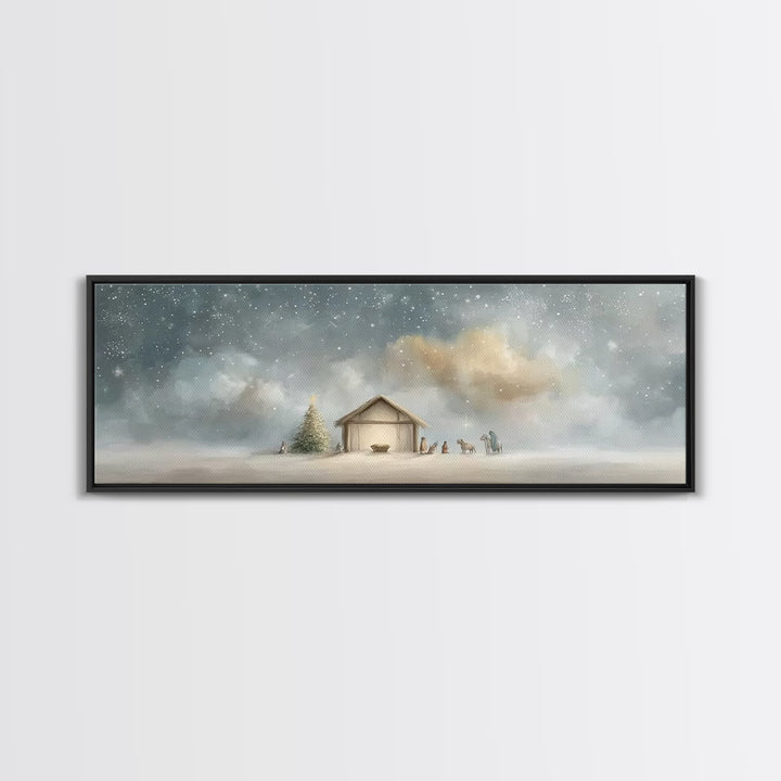Heavenly Nativity – Framed Canvas Print – Panoramic Print – Christian Christmas Art – Christmas Canvas Wall Art – Christian Art – Framed Ch