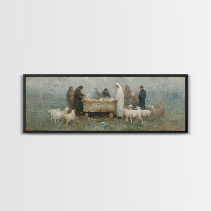 Holy Night Shelter | Framed Canvas Print | Panoramic Painting | Christian Christmas Art | Christian Wall Art | Christian Art Print | Jesus