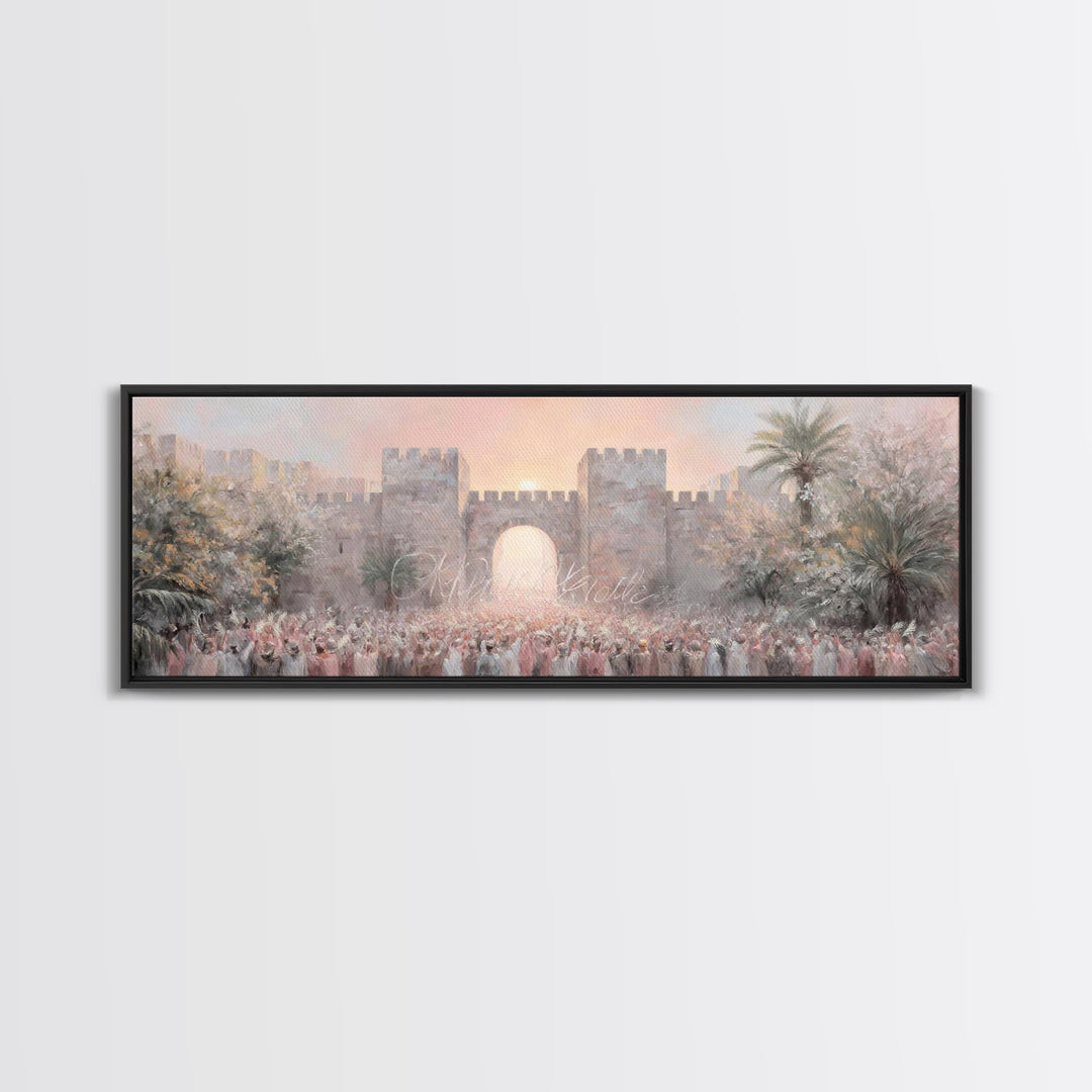 Sacred Palm Procession | Framed Canvas Print | Panoramic Frame | Christian Wall Art | Christian Art Canvas | Christian Christmas Art | Jesu