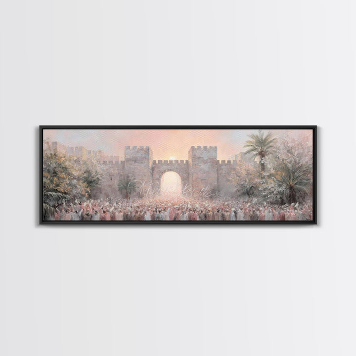 Sacred Palm Procession | Framed Canvas Print | Panoramic Frame | Christian Wall Art | Christian Art Canvas | Christian Christmas Art | Jesu