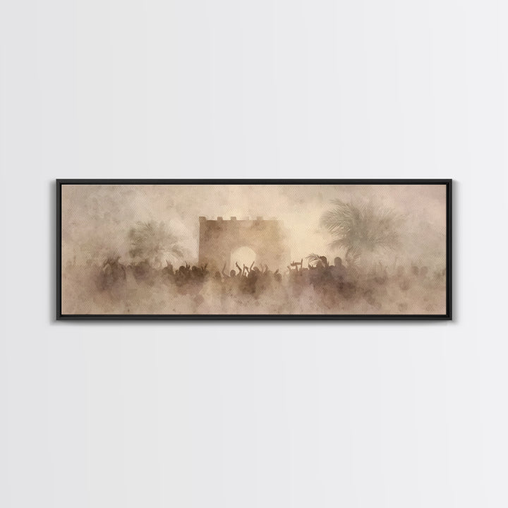 Hosanna Gate Crowd, Framed Canvas Print, Panoramic Art, Christian Art, Christian Wall Art, Christian Christmas, Jesus Painting, Christmas A