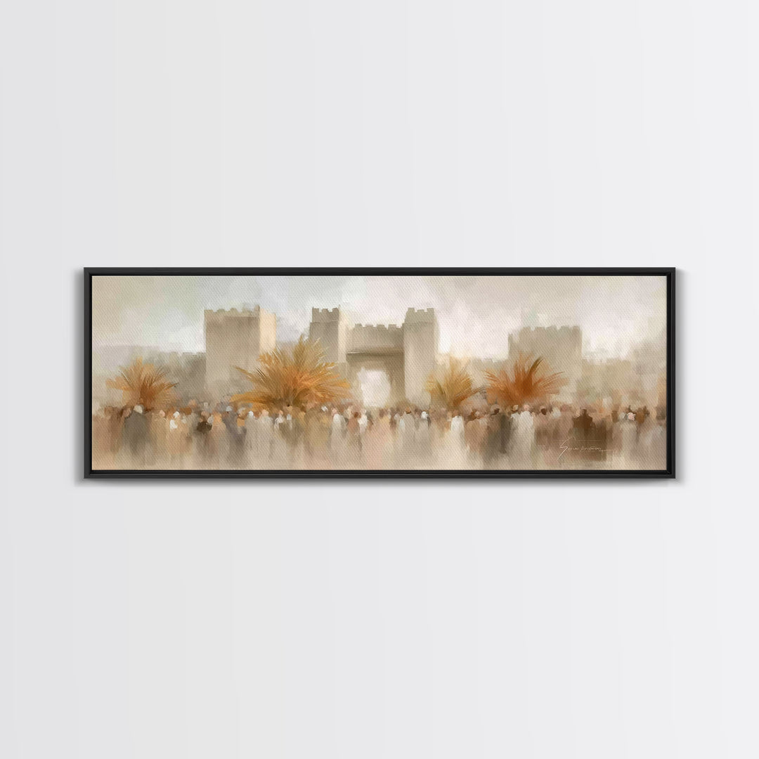 Palm Branch Triumph – Framed Canvas Print – Panoramic Wall Art – Christian Art – Christian Art Prints – Jesus Painting – Christmas Wall Art
