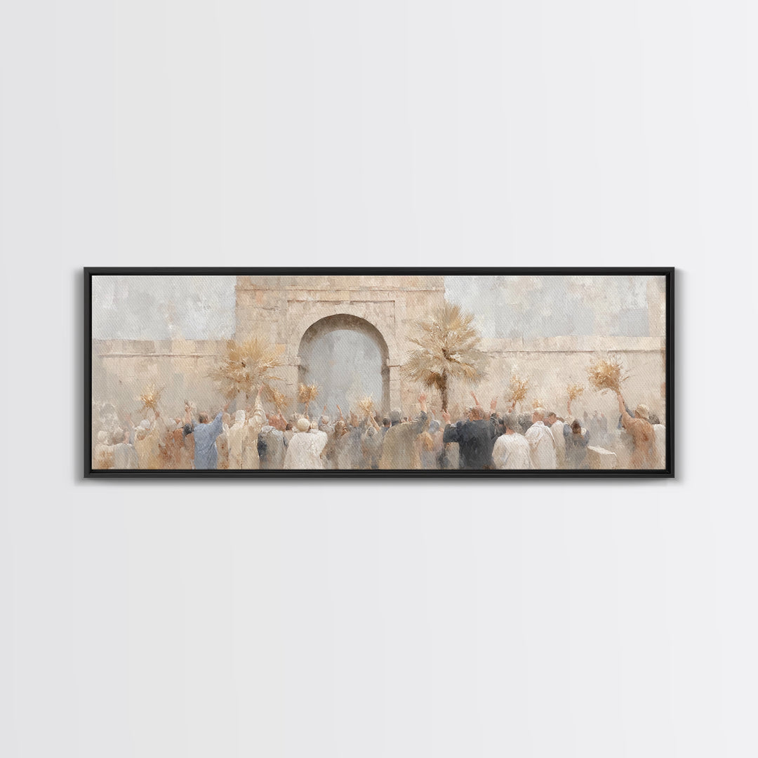 Jerusalem Sunrise Entry | Framed Canvas Print | Panoramic Painting | Christian Wall Art | Christmas Art Work | Christian Art Canvas | Jesus