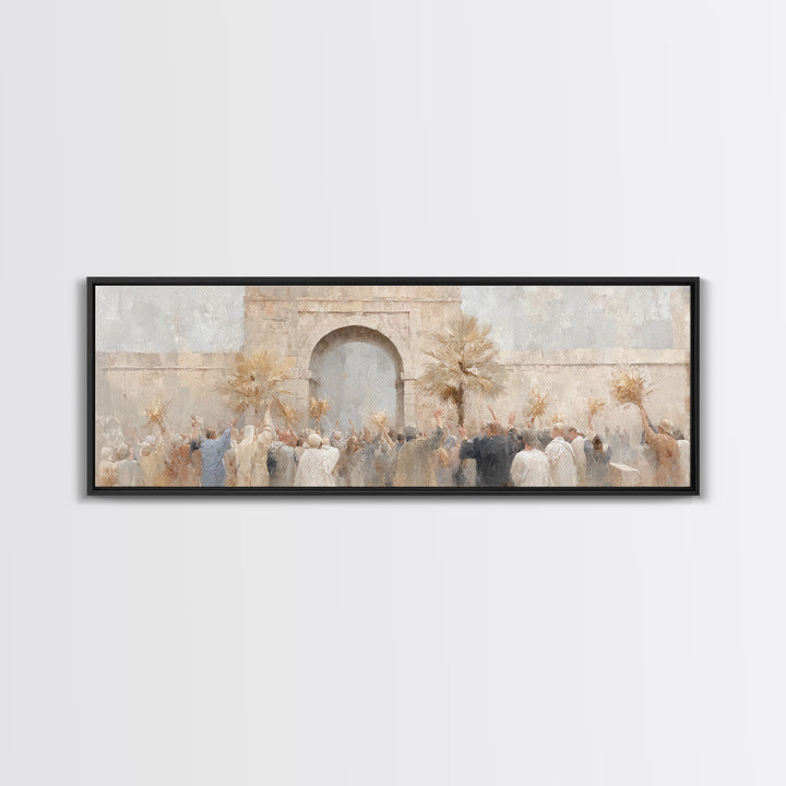 Jerusalem Sunrise Entry | Framed Canvas Print | Panoramic Painting | Christian Wall Art | Christmas Art Work | Christian Art Canvas | Jesus