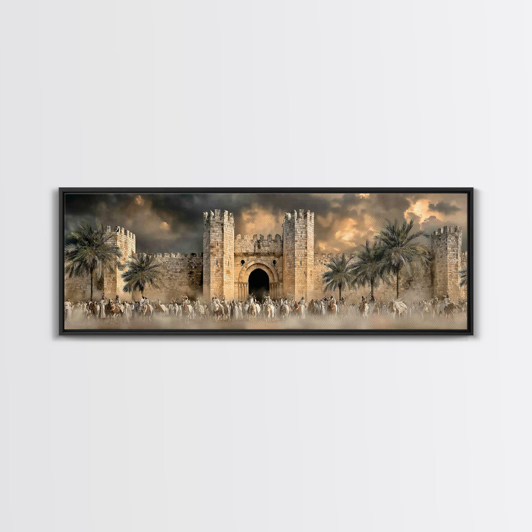 Majestic City Gathering – Framed Canvas Print – Panoramic Art – Christian Wall Art – Christmas Art – Christian Art Canvas – Jesus Painting
