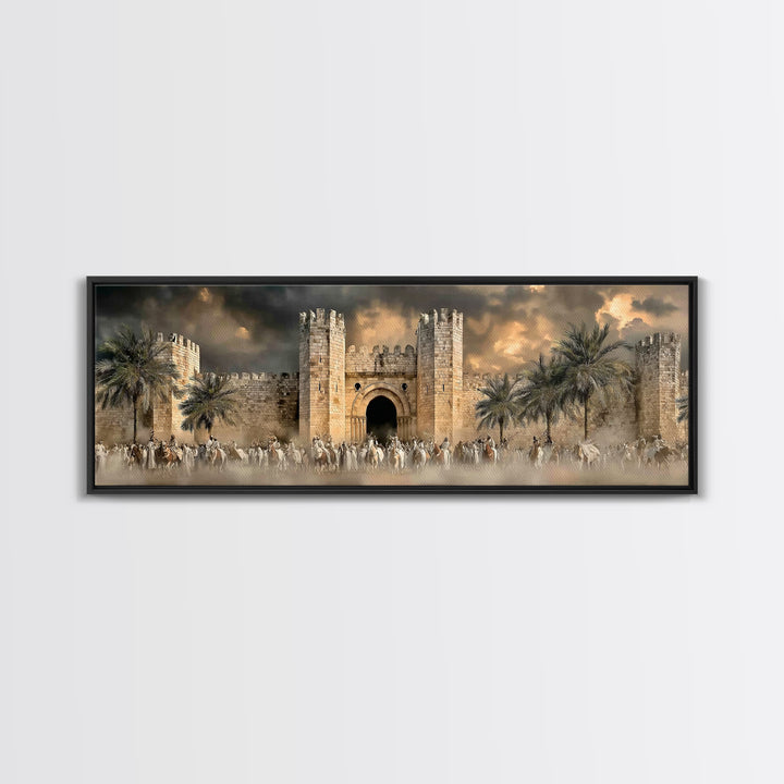 Majestic City Gathering – Framed Canvas Print – Panoramic Art – Christian Wall Art – Christmas Art – Christian Art Canvas – Jesus Painting