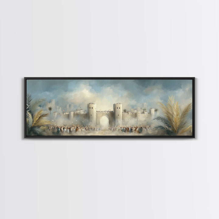 Triumphant City Gate – Framed Canvas Print – Panoramic Art – Christian Wall Art – Christian Art Canvas – Jesus Painting – Christian Decor –