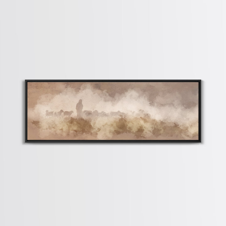 Silent Meadow Guide – Framed Canvas Print – Extra Wide Art – Christian Art – Jesus Painting – Christian Art Canvas – Subtle Christian Paint