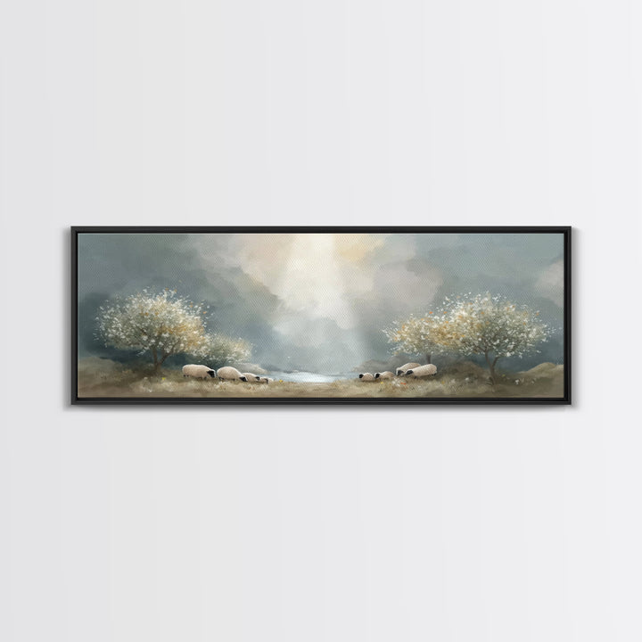 Fields Of Mercy | Framed Canvas Print | Christian Wall Art | Christian Art Canvas | Panoramic Frame | Jesus Painting | Christmas Wall Art