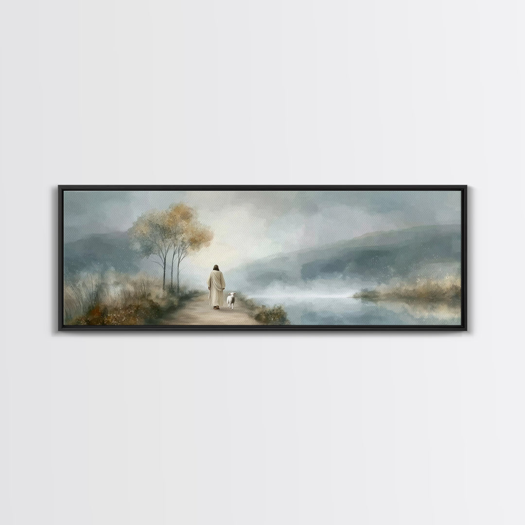 Light Of The Way | Framed Canvas Print | Panoramic Painting | Christian Wall Art | Jesus Painting | Christian Art Canvas | Christmas Art