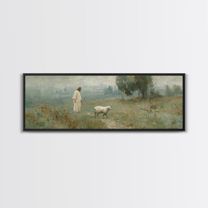 Verdant Grace Field, Framed Canvas Print, Panoramic Art, Christian Wall Art, Christian Art Canvas, Jesus Painting, Christmas Art