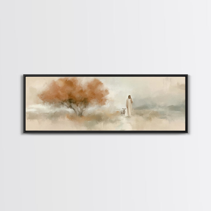 Autumn Light Journey, Framed Canvas Print, Panoramic Art, Christian Wall Art, Christian Art Canvas, Jesus Painting, Christian Christmas Art