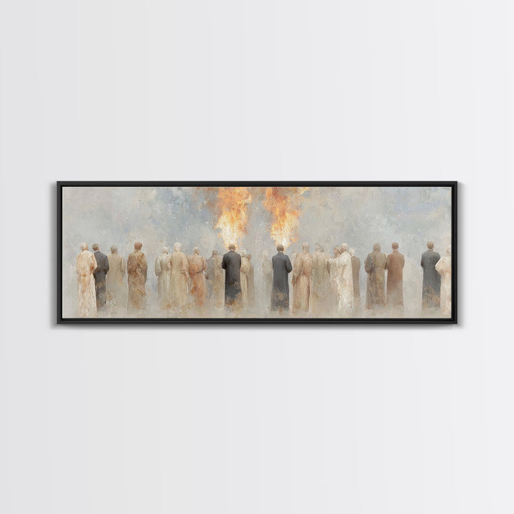 Flames Of Gathering - Framed Canvas Print - Christian Wall Art - Christian Art Canvas - Jesus Painting - Panoramic Art - Christmas Art