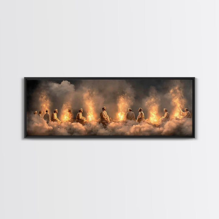 Sacred Fire Assembly, Framed Canvas Print, Christian Wall Art, Jesus Painting, Christian Art Canvas, Panoramic Art, Christian Christmas Art
