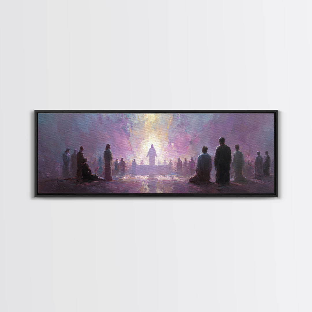 Divine Supper Light, Framed Canvas Print, Christian Wall Art, Christian Art Canvas, Jesus Painting, Panoramic Painting, Christmas Art