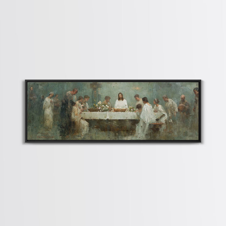 Sacred Table Gathering | Framed Canvas Print | Christian Wall Art | Panoramic Art | Christian Art Canvas | Jesus Painting | Christian Chris