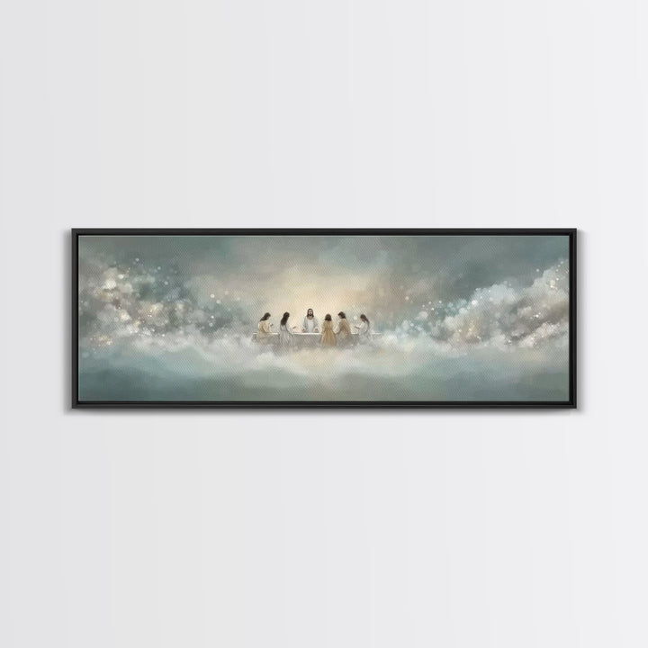 Heavenly Supper Light, Framed Canvas Print, Panoramic Wall Art, Christian Wall Art, Jesus Painting, Christian Art Canvas, Christmas Art