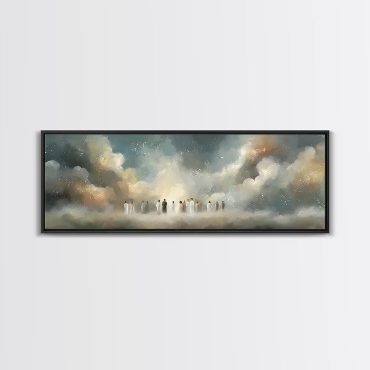 Cloudborne Assembly | Framed Canvas Print | Christian Art Canvas | Christian Wall Art | Panoramic Wall Art | Christian Painting | Christmas