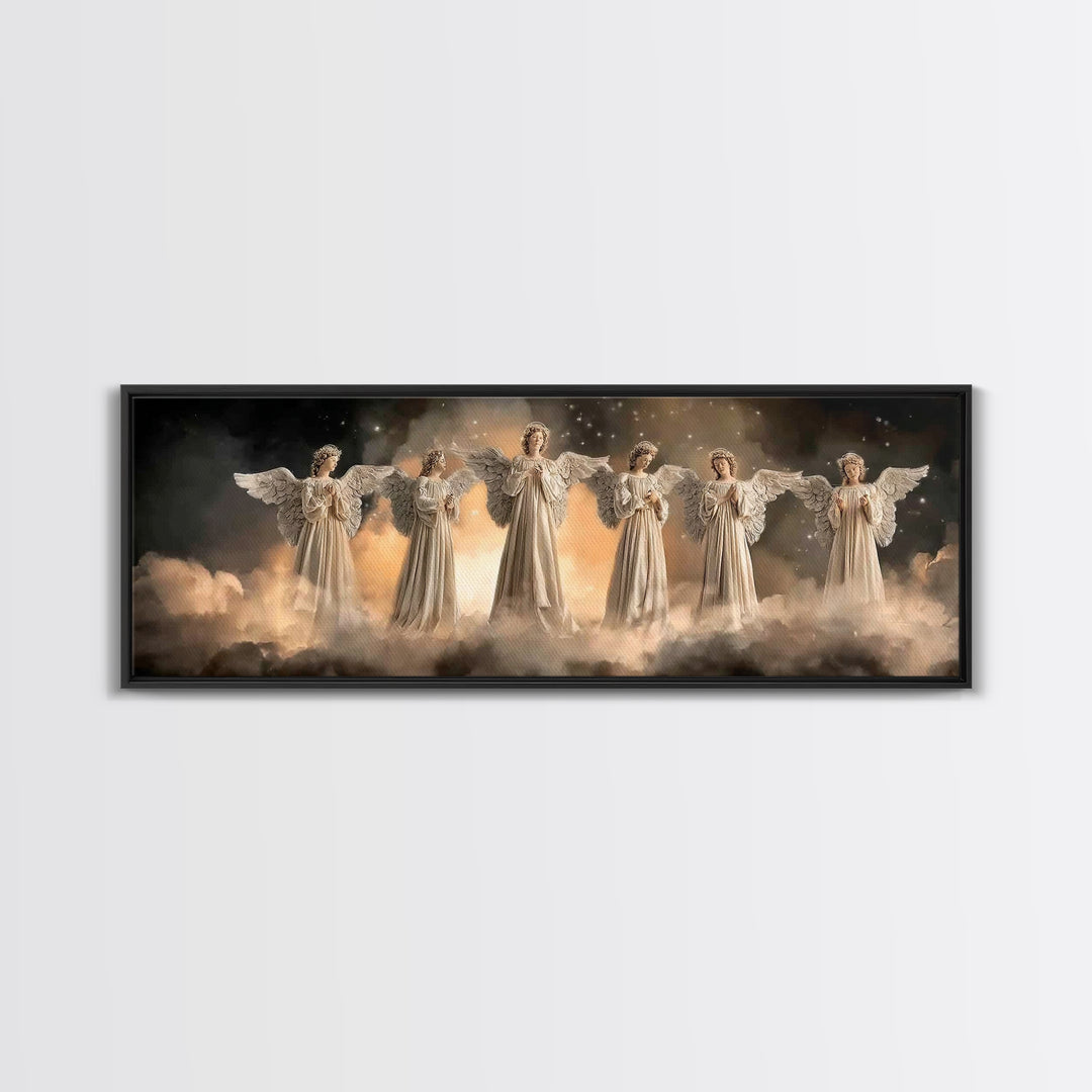 Angelic Chorus – Framed Canvas Print – Christian Art Canvas – Christian Wall Art – Panoramic Frame – Christmas Art – Christian Christmas De