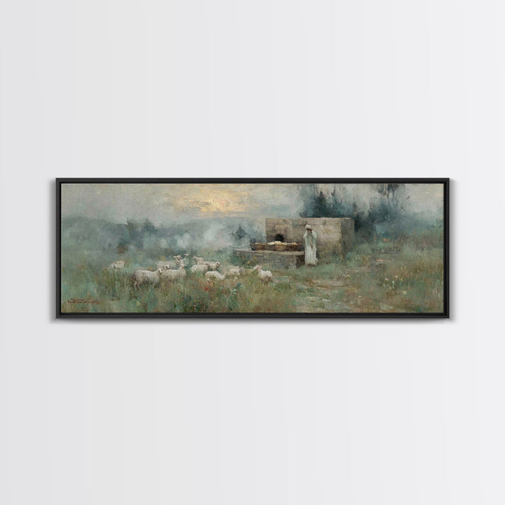 Pasture Of Promise – Framed Canvas Print – Christian Wall Art – Christian Art Canvas – Panoramic Art – Christian Christmas Art – Christian