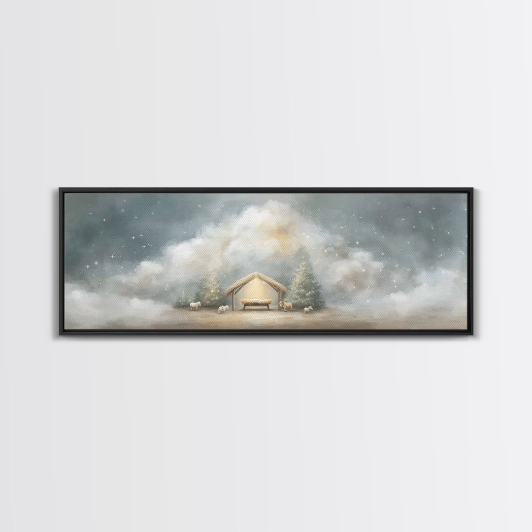 Holy Midnight – Framed Canvas Print – Christian Art Canvas – Christian Wall Art – Panoramic Print – Christmas Art – Christian Christmas Art