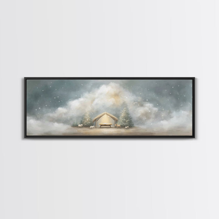 Holy Midnight – Framed Canvas Print – Christian Art Canvas – Christian Wall Art – Panoramic Print – Christmas Art – Christian Christmas Art
