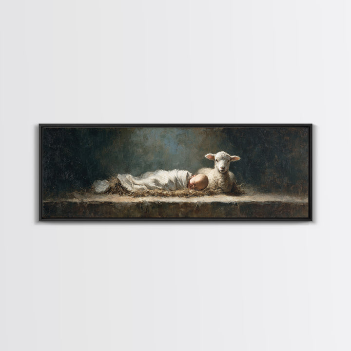 Sacred Slumber | Framed Canvas Print | Christian Art Canvas | Christian Wall Art | Panoramic Frame | Jesus Painting | Christmas Art