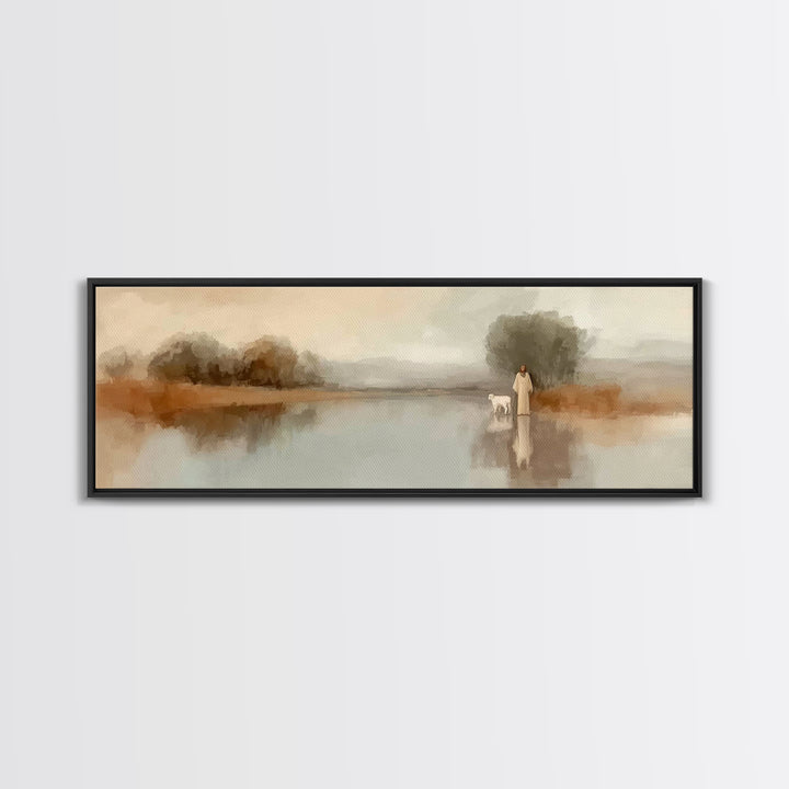 Shepherd’s Dawn | Framed Canvas Print | Christian Wall Art | Christian Art Canvas | Panoramic Frame | Jesus Painting | Christian Art